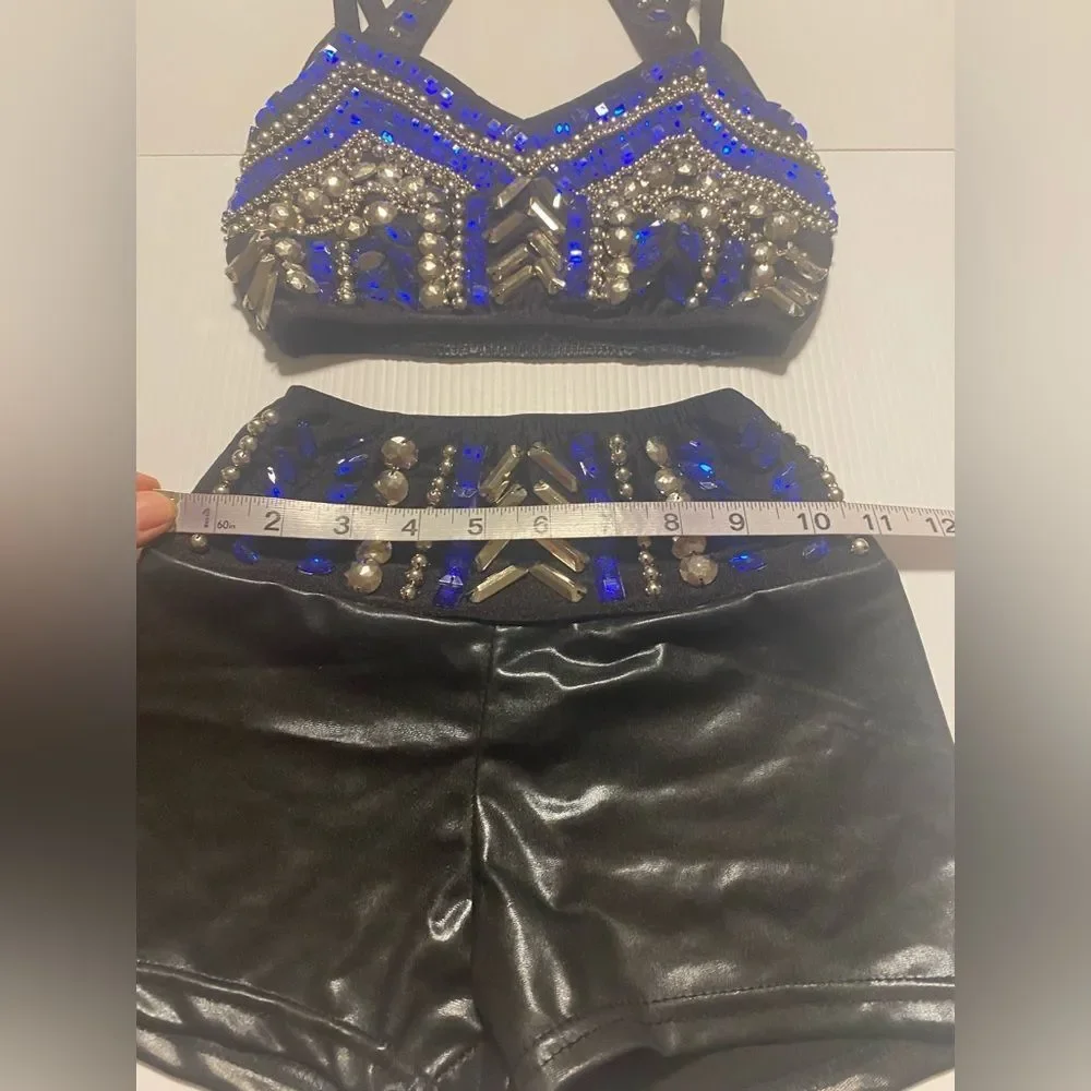 Glamour Dance solo costume mature faux leather studded rocker goth 2 piece LC